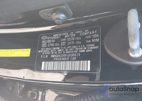 2015 Hyundai Equus Signature z USA, uszkodzony, nr VIN KMHGH4JH8FU098419